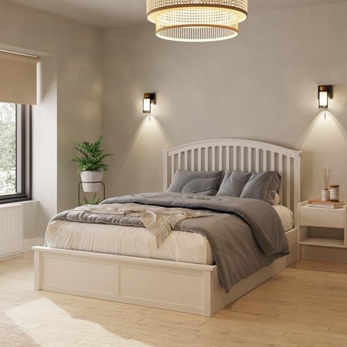 GFW Madrid Ottoman King Size Bed Frame, Under Mattress Support Board With Thick Wooden Slats And Underbed Storage White Dimensions: (L) 209 x (W) 163 x (H) 114 cm