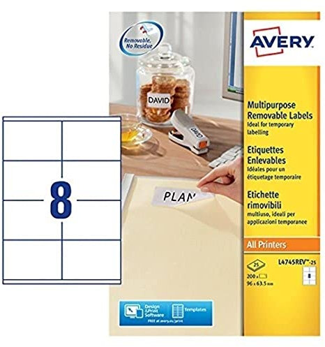 Avery L4745REV-25 Etiketten ablösbar 96 x 63,5 mm 200 Stück Weiß