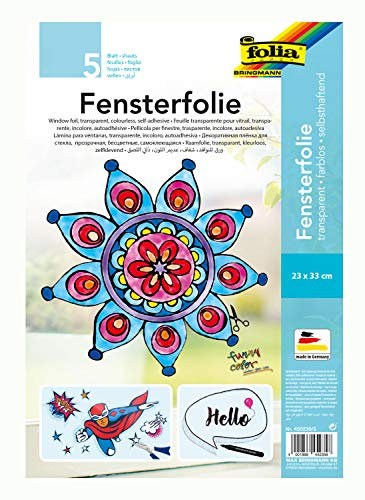 folia 450230/5 Lot de 5 Feuilles de Film pour fenêtre incolore, Autocollant, env. 23 x 33 cm, idéal comme modèle pour Images de fenêtre, Window Color