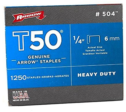 Arrow T50 1/4 Staples, 1250 Count