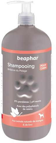 BEAPHAR – Shampoing Premium brillance du pelage pour chien – Aux polyphénols de raisin, aux extraits naturels de Mangue & de Kiwi – Donne éclat et brillance au poil –pH neutre et sans parabens– 750 ml