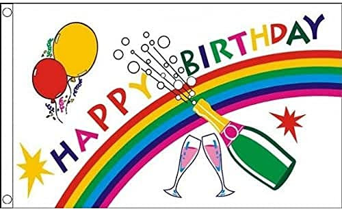 AZ FLAG - Flagge Alles Gute Zum Geburtstag Champagner - 90x60 cm - Happy Birthday Bottle Fahne 100% Polyester mit Messing-Ösen - 50g
