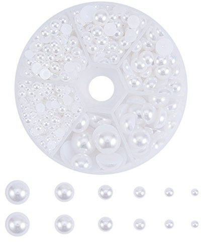 PandaHall Elite 1 Scatola Perla Cabochon Mezzo Tondo in ABS Acrilico per Decorativi Scrapbooking Arte cabochon Perla Imitazione per Gioielli mestiere Fai da Te, 4-12 x 2-6 mm, Circa 690pcs/Scatola