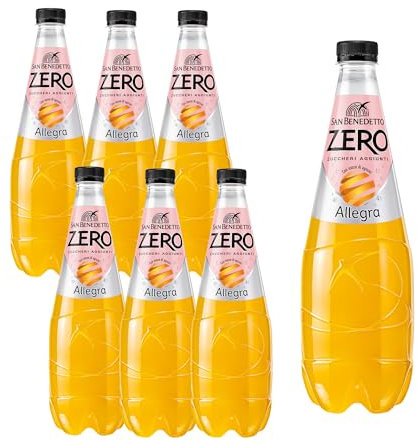 San Benedetto, Allegra Zero, Bibita Analcolica Gassata al Succo d'Arancia, 6 x 750ml Zero Zuccheri Aggiunti e Pochissime Calorie, Rinfrescante e Leggera