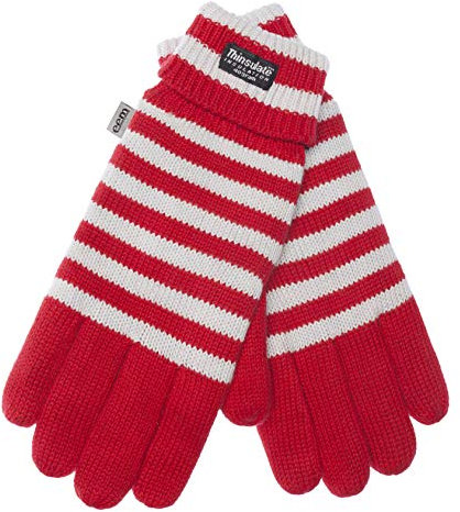 EEM Strick Handschuhe MÜNCHEN mit Thinsulate Thermofutter aus Polyester, Strickmaterial aus 100% Baumwolle, Fußball; rot-weiß, L