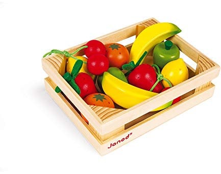 Janod - Caja con 12 Frutas de Madera, para Jugar A Tomar el Café, A Cocinar O A las Tiendas - Desde Los 3 Años, J05610