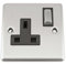 A5 Socket Single 1 Gang Satin Brushed Chrome Classic - Black Insert - Metal Rocker Switches