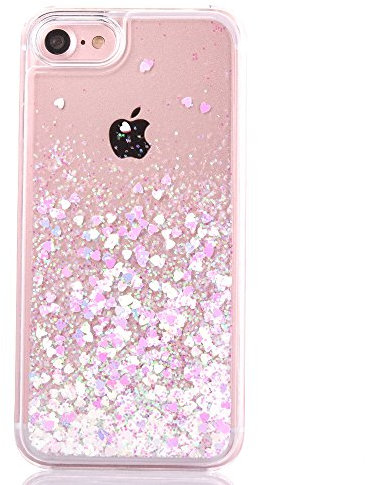Mo-Beauty Coque de protection en plastique transparent pour Iphone 7 avec protecteur d'écran en verre trempé 11,9 cm Motif paillettes flottantes dans liquide