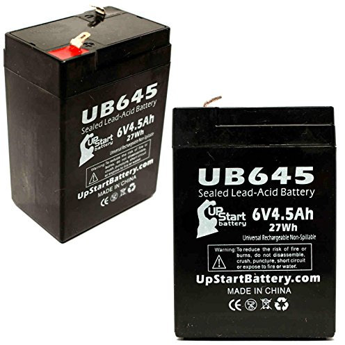 2x Pack - Replacement for Leoch DJW6-4.5 Battery - Compatible UB645 Universal Sealed Lead Acid Battery (6V 4.5Ah 4500mAh F1 Terminal AGM SLA) - Includes 4 F1 to F2 Terminal Adapters