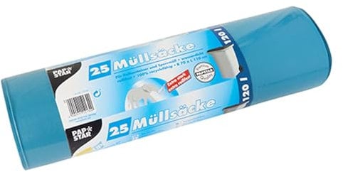 Papstar 1 carton de 4 x 25 sacs poubelle en pEBD 120 l 110 x 70 cm-bleu 12132