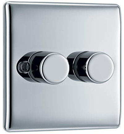 BG Electrical Intelligent Double Wall Dimmer Switch, 2 Way, Raised Profile, Round Edges, Nexus Metal, Polished Chrome, 400W, NPC82