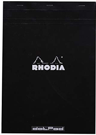 Rhodia 18559C - Notizblock / Schreibblock geheftet dotPad No.18 DIN A4 21x29,7cm, 80 Blätter Dot-Lineatur 80g, abtrennbar und mikroperforiert, mit Kartonrücken, Schwarz, 1 Stück