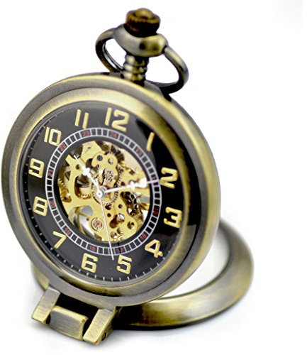 Unendlich U Klassik Multifunktionelle Retro Handaufzug Mechanische Taschenuhr Lupe Hohle Skelett Kettenuhr Pullover Halskette Schwarzes Zifferblatt