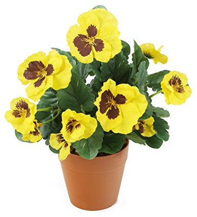 Closer2Nature Artificial 30cm Yellow Pansy Plug Plant, Bedding Plant Bunch for Indoors in Home, Office or Outdoor Foliage in Garden
