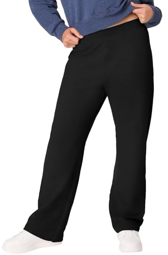 Hanes Women's Open Leg Sweatpants, EcoSmart Fleece Sweats, Regular & Petite, Ebony, Small