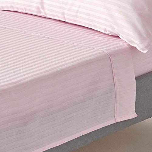 HOMESCAPES Dusky Pink Pure Egyptian Cotton Flat Sheet Single 330 TC 500 Thread Count Equivalent Satin Stripe Bed Sheet