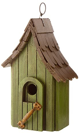 Glitzhome Birdhouses for Outdoors, Green Hand Painted Garden Wooden Bird House with Single Roof Hanging Bird House for Outside