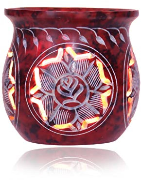 Budawi® Speckstein Räucherstövchen Rot mit Blume Blüte Räuchergefäß Duftstövchen mit Sieb