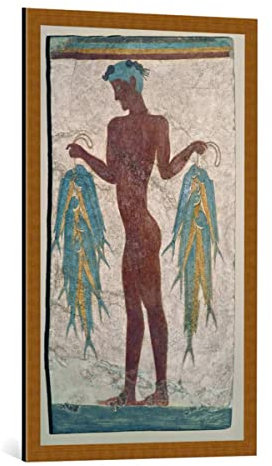 Kunst für Alle Image encadrée: Fresko Poissonnier Minoenne - impression d'art décorative, en cadre de haute qualité, 55x100 cm, Cuivre Brossé