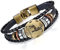 Flongo Lederarmband Horoskop Armband Damen Armkette Herren Armreif, Leder-Armband Armreif Manschette Manschettenknopf Schwarz Gold Golden Horoskop Tierkreis Sternzeichen Sternbild Steinbock