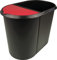 helit H6103992 - Papierkorb „the double“, 20 Liter/9 Liter, oval, umlaufender Griffrand, schwarz / rot, Mülleimer 2 Fächer