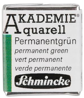 Schmincke – AKADEMIE® Aquarell, feine Künstler-Aquarellfarben, Permanentgrün, 16 553 044, halbes Näpfchen, Aquarellmalerei, vegane Wasserfarbe