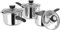Judge Vista Draining Set of 3 Stainless Steel Pans, 16cm, 18cm & 20cm Saucepans with Pouring Lip and Strainer Lids, Induction Ready, Oven Safe