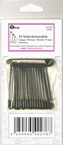 16 Stück Maxi Sicherheitsnadeln 50 mm, groß, schwarz lackiert, Nadel Nadeln, sl, 2278