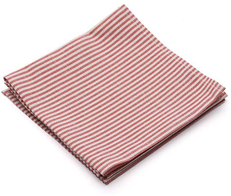 LinenMe set 4 stoffservietten leinen - leinenservietten 53% leinen 47% baumwolle - servietten stoff - rot gestreift - 46x46 cm