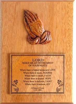 Franz von Assisi Wand Tafel Geschenk Praying Hands aus Holz - die Formulierung ist in englischer Sprache