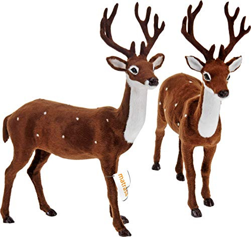 matrasa Hirsch zur Dekoration mit weichem Fell BRAUN - Rentier Weihnachtsdeko 26 cm Blick nach vorne