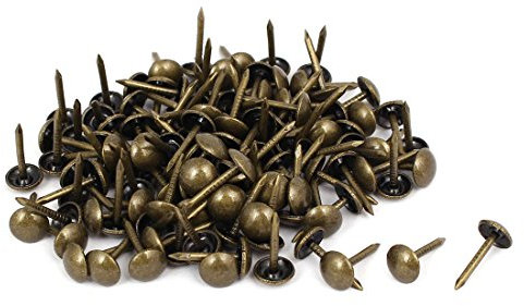 sourcing map Cuero Sofá 7mm x 14mm Redonda Cabeza Tapicería Tachuela Clavo Bronce Tono 120uds