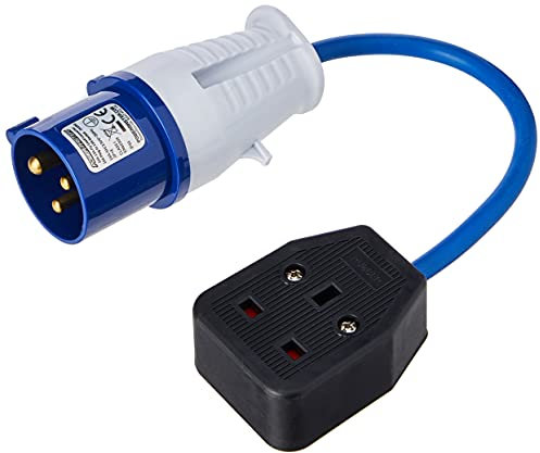 Powermaster 341082 16A-13A Fly Lead Converter 16A Plug to 13A Socket, Blue