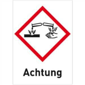 Gefahrstoffetiketten Ätzwirkung (GHS 05) mit Zusatztext darunter: Achtung 2,6 x 1,8cm Folie LE = 30 Etiketten