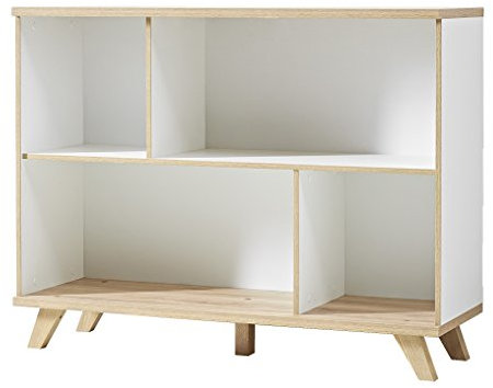 Germania 3267-221 Regal im skandinavischen Design GW-Oslo in Weiß/Absetzungen Sanremo-Eiche-Nachbildung, 120 x 93 x 40 cm (BxHxT)