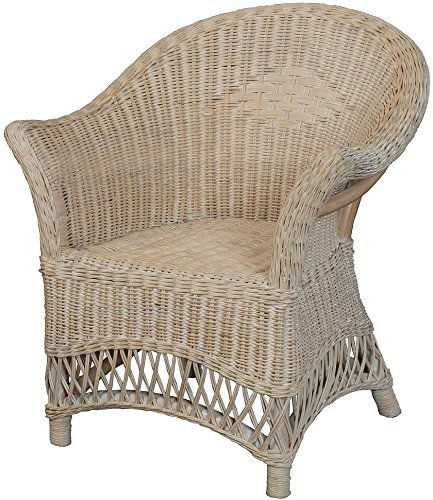 korb.outlet Kindersessel, Kinderstuhl mit Armlehnen aus echtem Rattan Sessel Kinderzimmer (Vintage Weiss)
