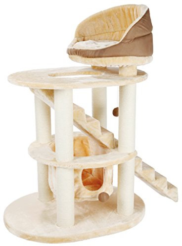 TRIXIE Elsa Senior Cat Tower with Scratching Posts, Hammock, Stairs, Top Platform Bed, Dangling Pom-Pom Beige