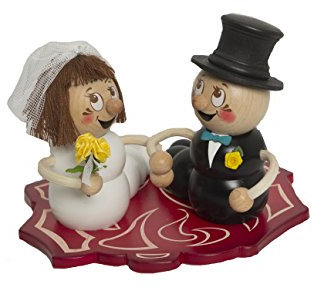 Drechslerei Kuhnert Rauchmann/Räucherfigur - Rauchwurm aus Holz - Rudi & ROSI - Motiv: Hochzeitspaar - Höhe: ca. 14cm - Made in Germany