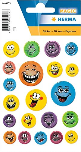 HERMA 6153 Aufkleber Smiley klein groß, 21 Stück, Belohnung Sticker mit lustigen Emoji Gesicht Motiv, Kinder Etiketten für Schule Grundschule Schüler Tagebuch Scrapbooking Geburtstag Deko DIY Basteln