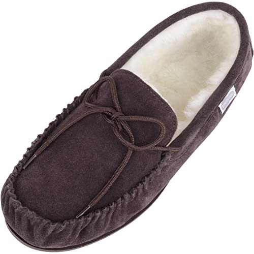 SNUGRUGS Mocassini in pelle scamosciata, con fodera in lana e suola rigida Uomo, Marrone (Dark Brown), 41 EU