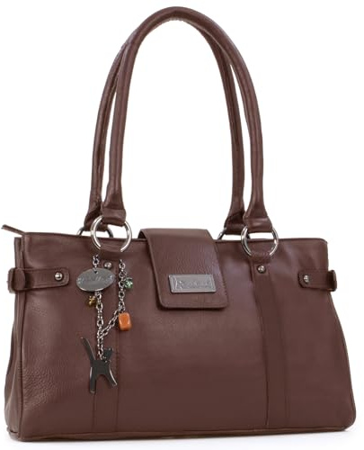 Catwalk Collection Handbags Genuine Leather Shoulder Bag Martina | Women's Medium Everyday Handbag, Secure Zip Closure, Multiple Pockets and Compartments, Fits A5 Notebooks and Tablets