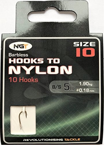 NGT Hooks To Nylon barbless Size 10 - 10 hooks