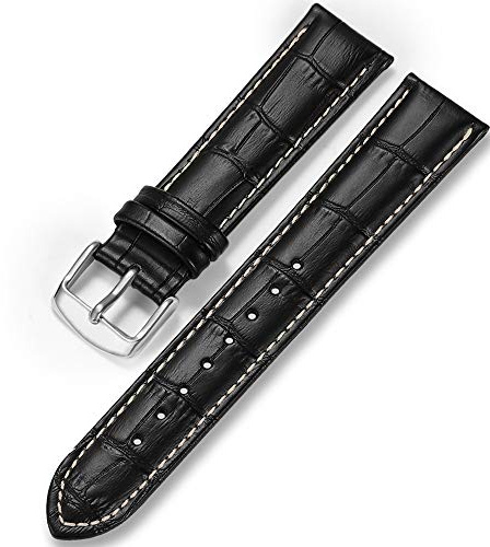 iStrap Bracelet de montre en cuir - Bracelet de remplacement en cuir de veau grainé d'alligator - Bracelet à boucle en acier inoxydable pour hommes femmes-18 mm 19 mm 20 mm 21 mm 22 mm 24 mm