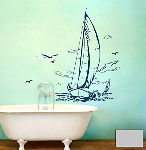 Wandtattoo Wandaufkleber Segler Segelboot Meer Sailor Schiff M1507 - ausgewählte Farbe: *Mittelgrau* ausgewählte Größe:*XS 43cm breit x 60cm hoch