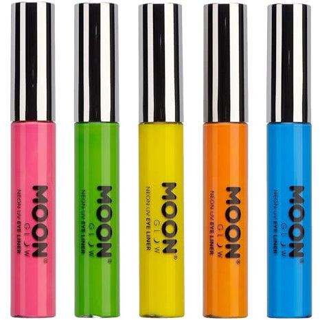 Moon Glow Eyeliner UV al neon - Brilla intensamente sotto la luce UV, Arancia, 10 ml (confezione da 5)