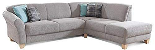 CAVADORE Ecksofa Gootlaand mit Ottomane rechts / Große Couch im Landhausstil / Inkl. Vorziehfunktion und Bettkasten / Mit Federkern / 257 x 84 x 212 / Hellgrau