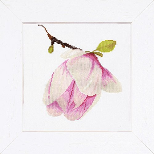 Lanarte Kreuzstich Stickpackungen Gezählter Kreuzstichbilder Set MAGNOLIENKNOPF Wanddekoration Handarbeit Set für Erwachsene 20 x 20 cm DIY Deko Bastelset Handwerker Kreative Geschenkset