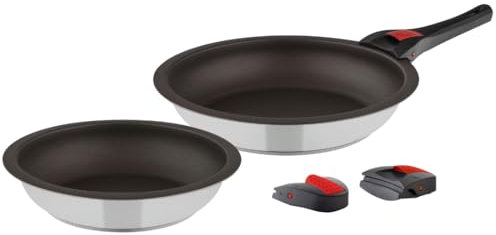 Quick Clack Pro Pfannenset Induktion, 5-teilig, Inkl. 2 Bratpfannen (20 & 24 cm), Langgriff & 2 Kurzgriffe, Eterna Antihaftbeschichtung, Pfanne Induktion, Bratpfanne Induktion, Antihaftbeschichtet