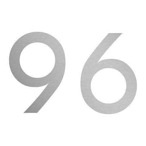 Zahl 96 in silber, 30 cm großer Sticker aus selbstklebender Klebefolie zum aufkleben, wetterfeste Klebezahl