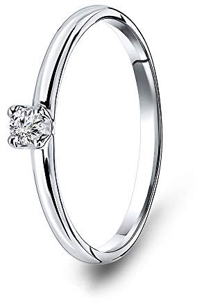 Miore Schmuck Damen 0.10 Ct Solitär Diamant Verlobungsring Ring aus Weißgold 9 Karat / 375 Gold